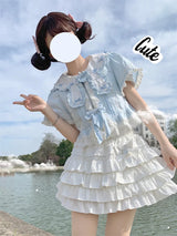 Kawaii Bow Mini Skirt – Ruffle Tiered A-Line
