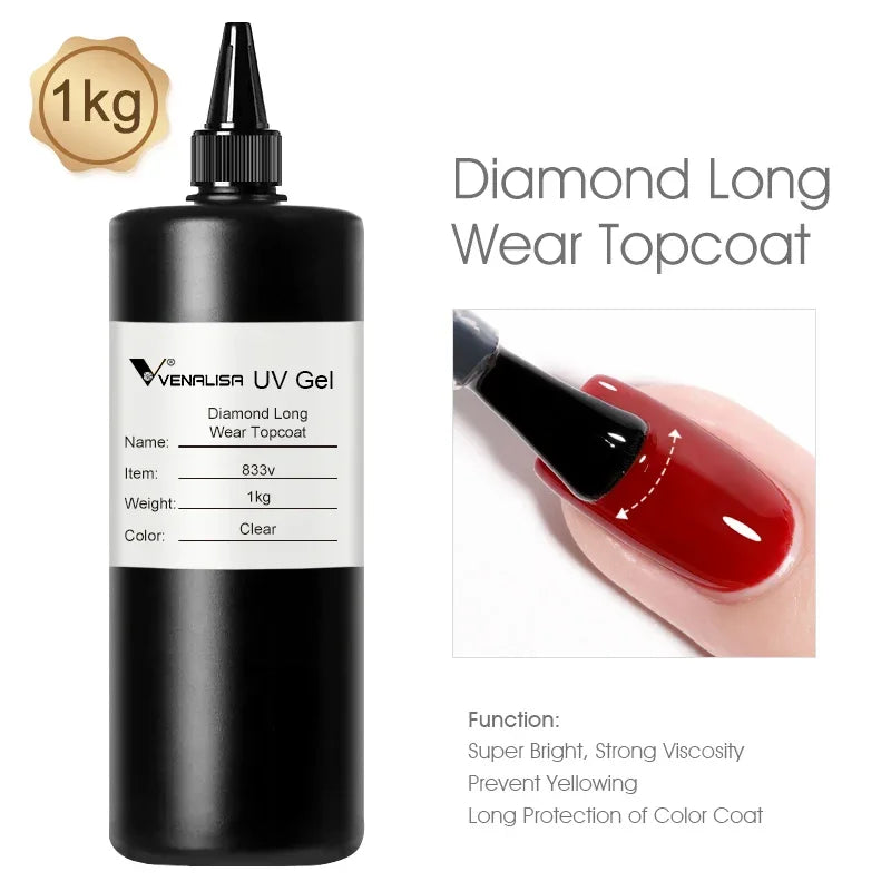 Venalisa Long Wear Tempered Top Coat Reinforce Gel Refill Package Soak Off UVLED Nail Gel Polish Big Volume 225g/30ml Base Gel