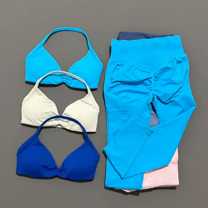 2Pcs HISTELLO Seamless Yoga Sports Set for Women Resistant Backless Bra Pilates Fitness Workout Running Leggings Gym Suit