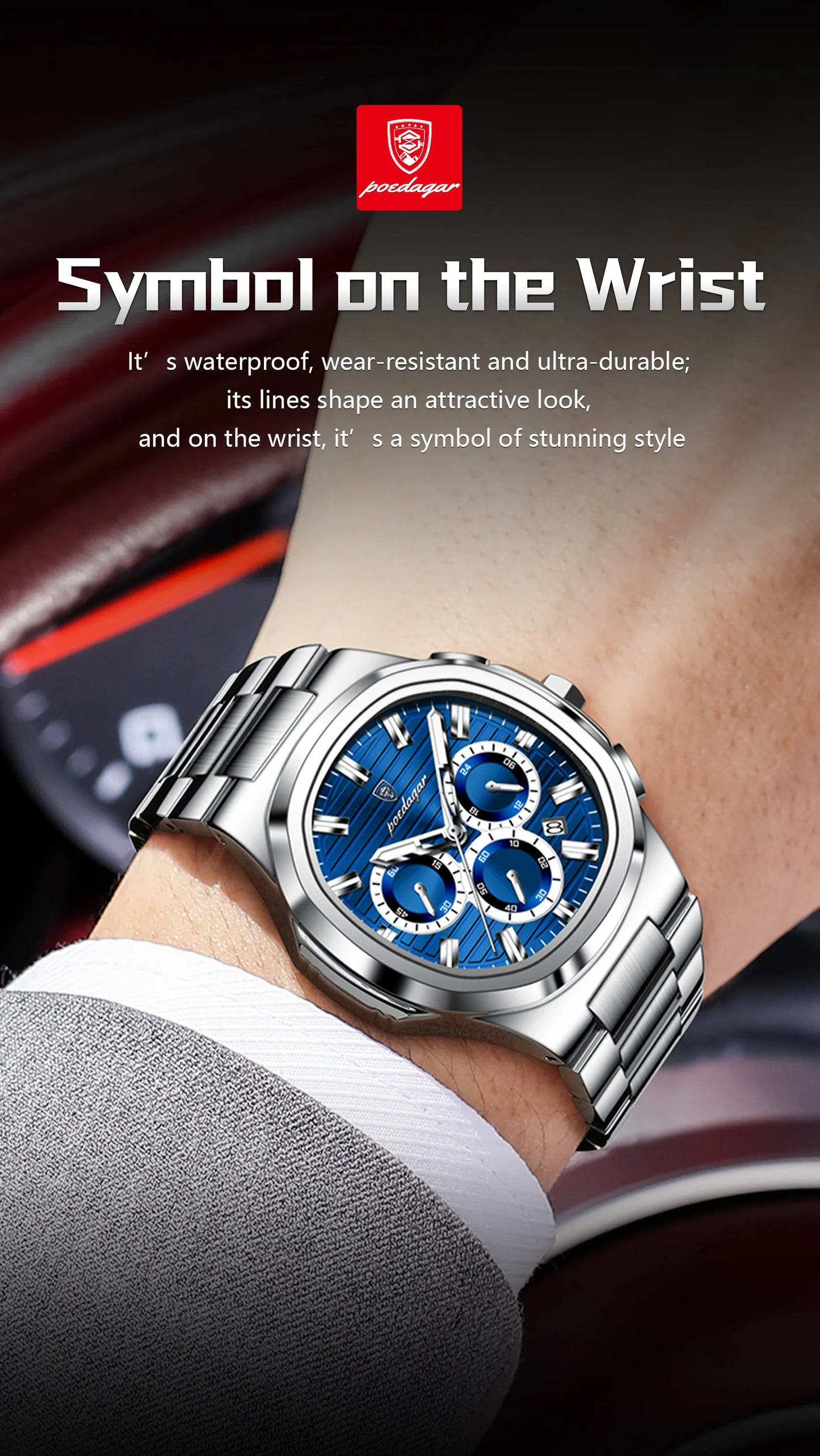 POEDAGAR 834 Men's Luxury Chronograph Watch | Stainless Steel