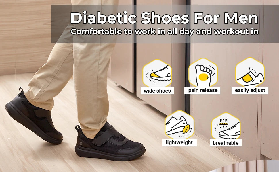 FitVille Diabetic Shoes Mens Extra Wide Width for Swollen Feet Neuropathy Diabetic Pain Relief Lightweight Walking Casual Shoes