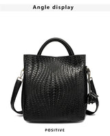 Fashionable and luxurious woven pattern casual versatile black woven pattern daily commuting cowhide women's handbag