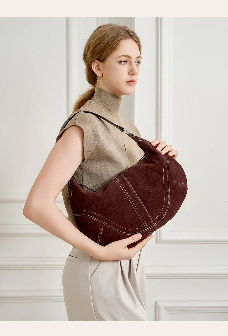 Women's Large Capacity Tote Bag 2025 New Vintage Suede Leather Spacious Crossbody Bag Commuting Versatile Trendy Premium Handbag