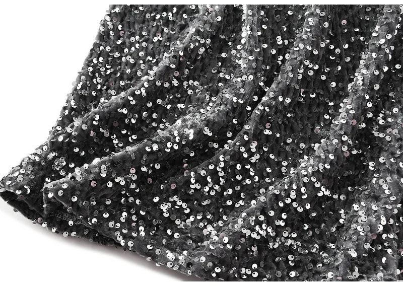 High Waisted Sequin Maxi Skirt Women Elegant Shiny Straight Skirts With Slit Summer Spring Black Long Sequin Skirt For Women