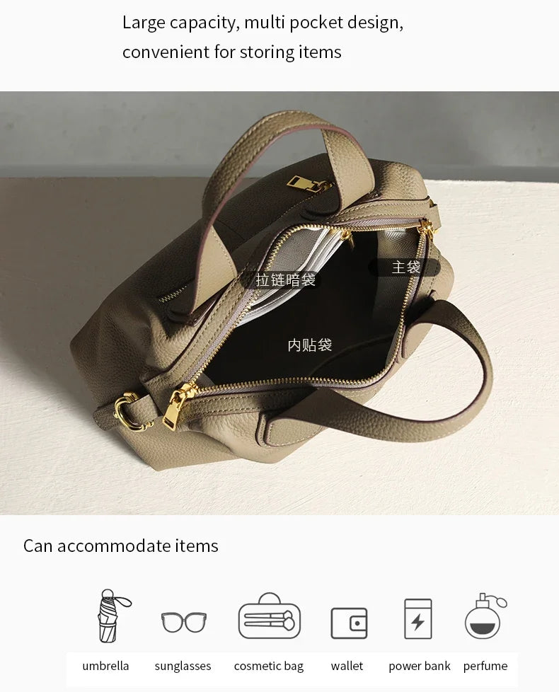 Women's Natural Cow Leather Bag Female Retro Cowhide Crossbody Bags Ladies Large Capacity Shoulder Bag for Middle aged Women