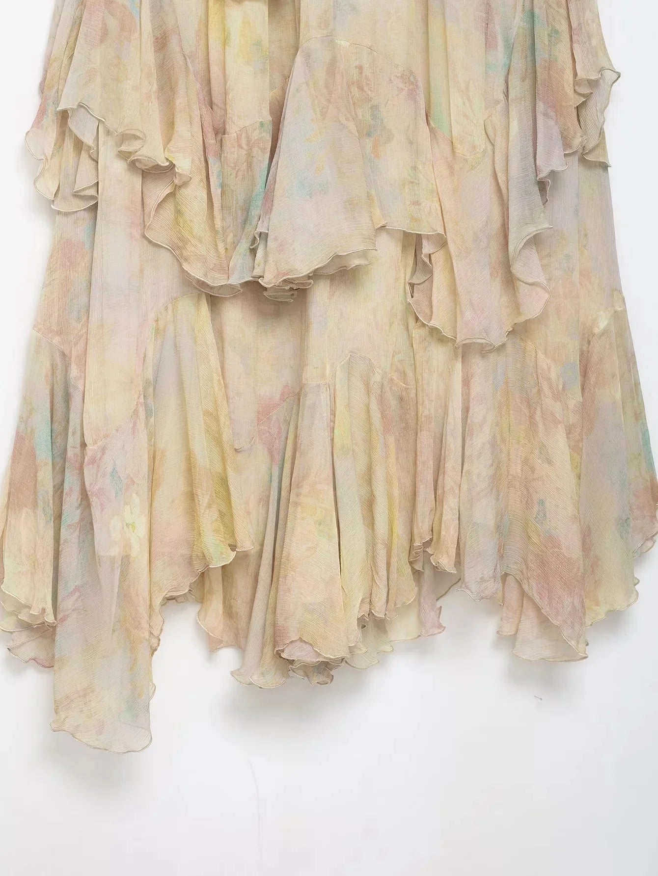 KONDALA Floral Tiered Chiffon Maxi Skirt – Boho Elegance