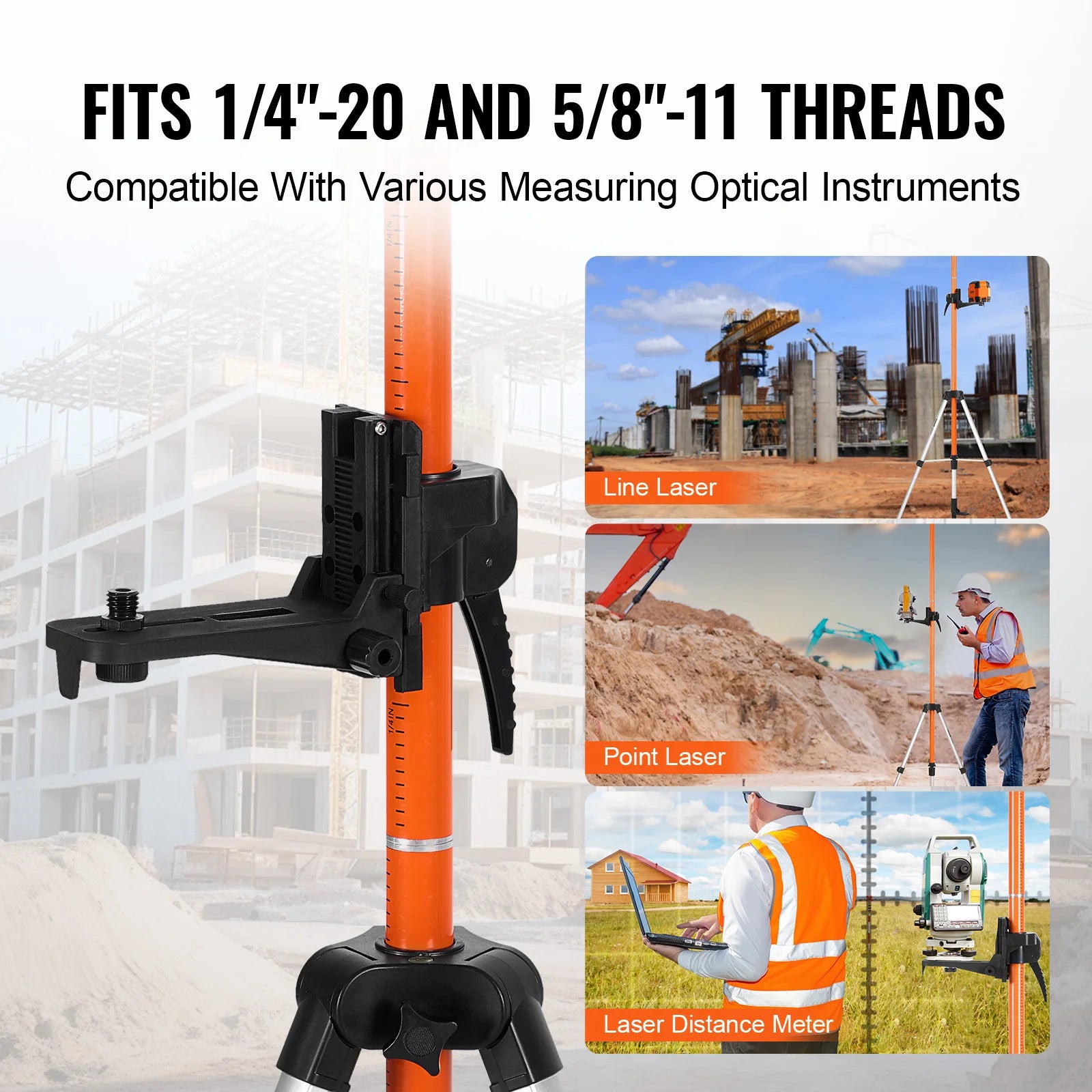 SucceBuy Laser Level Tripod 1/4"-20 & 5/8"-11 Thread Mount 40.94-133.85in Height Adjustment with Level Bubble & Heavy-duty Stand