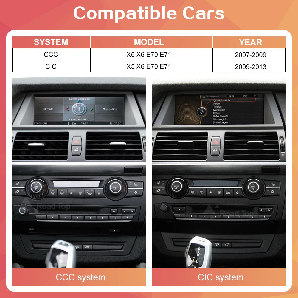 RoadTop 10.25"/12.3" Wireless CarPlay & Android Auto Screen for BMW X5 X6