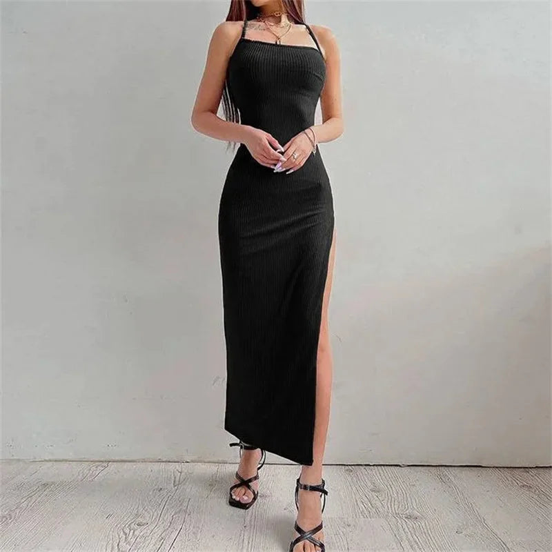 Women's Square-Neck Backless Sleeveless Ankle-Length Dress