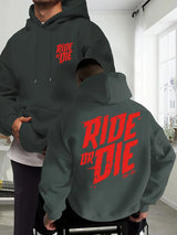 Men's Biker Hoodie Ride Or Die Letter Graphic Back Print Oversized Sweatshirt Motorcycle Streetwear Autumn Winter