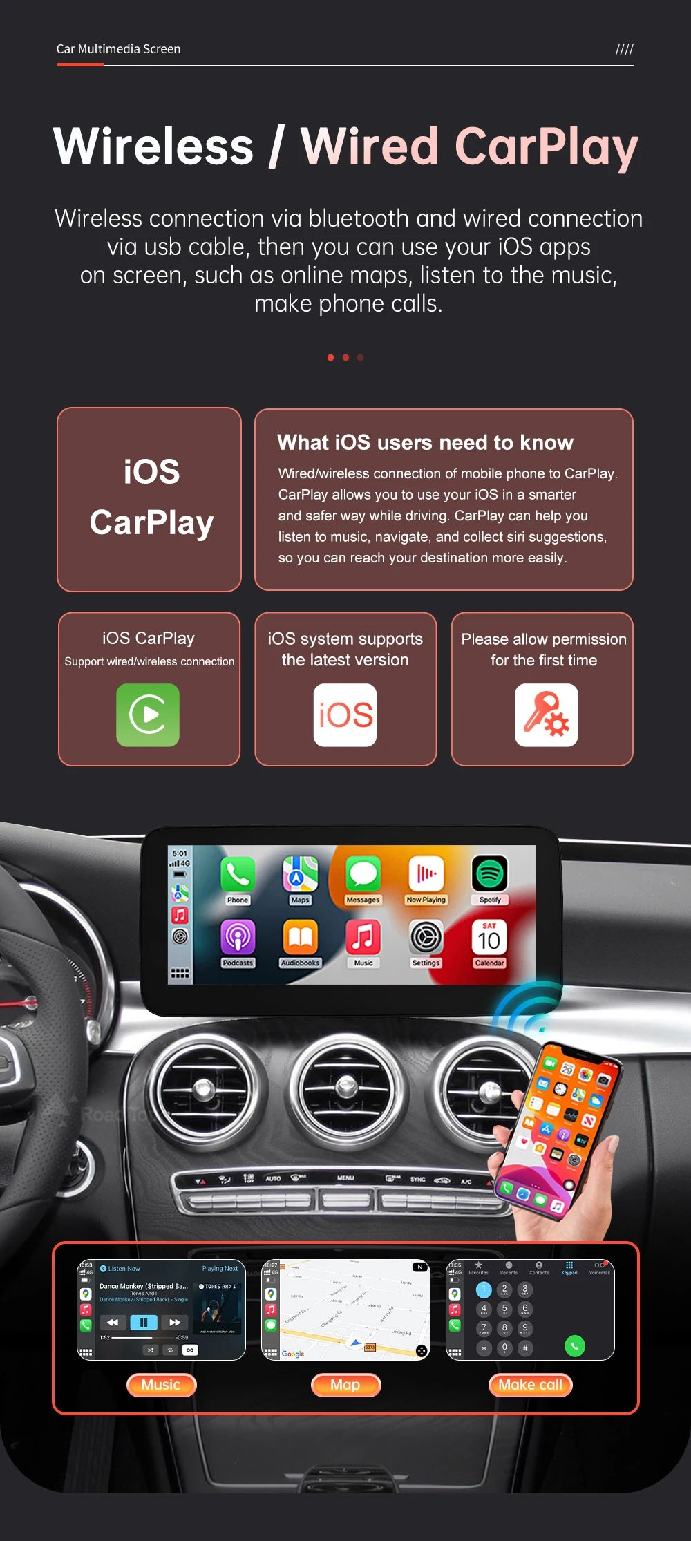 Mercedes-Benz NTG5.0 Wireless CarPlay & Android Auto Screen