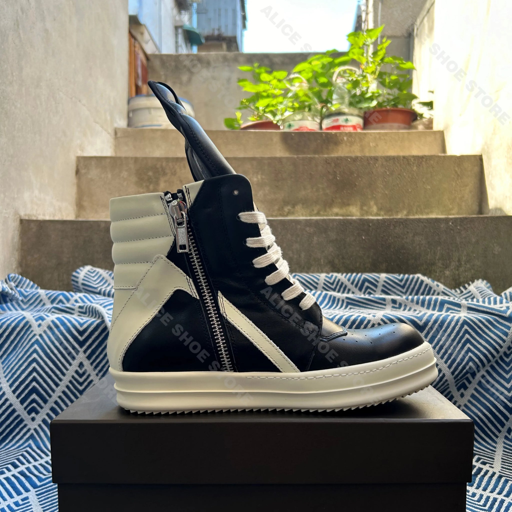 New Punk Women Ankle Boot Men Sneaker Designer Platform Lace-up&Zipper Shoe Black Gothic Geobasket Luxury Rock Flat Footwear