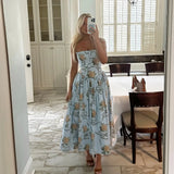 Floral Print Spaghetti Strap Midi Sundress - Elegant Boho Chic Summer Beach Dress