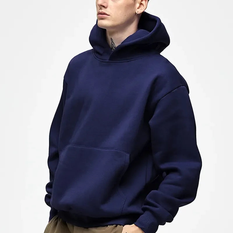DIY Custom Your Brand LOGO 500GSM Heavy Weight New Autumn Winter Casual Thick Cotton Men's Top Solid Color Hoodies Sweatshirt