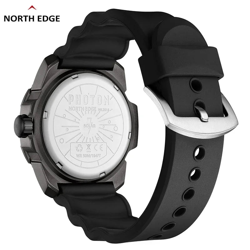NORTH EDGE Gift Box Watch for Man Solar-powered PHOTON Fashion Quartz Watch Waterproof 50M Sport Silicone Strap Men Watch Reloj