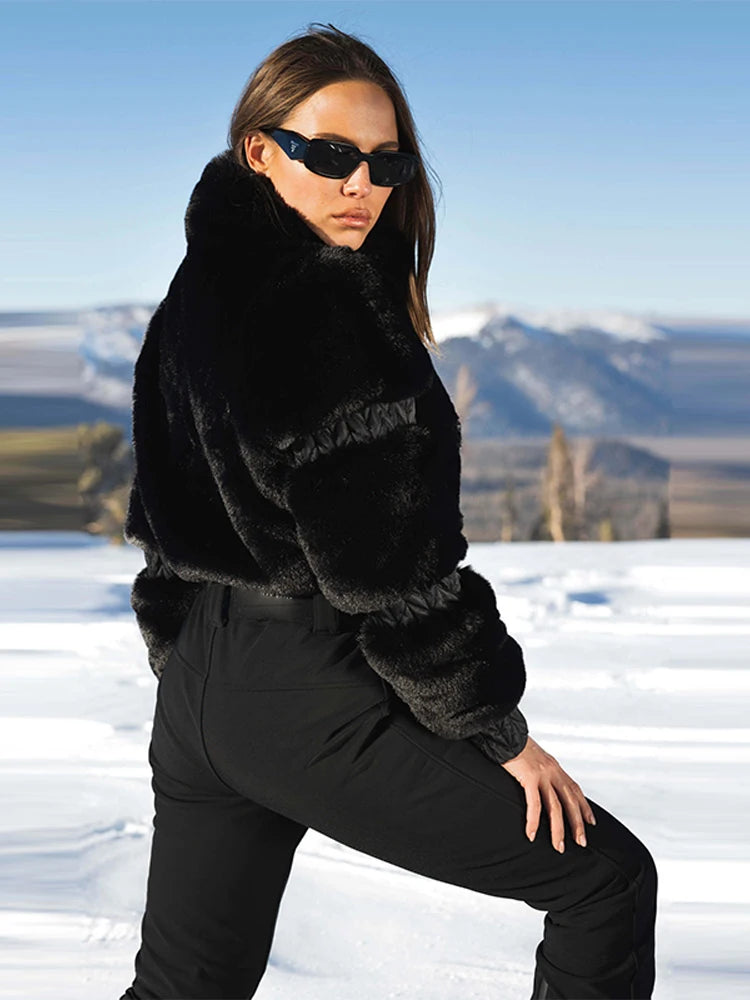 Women’s Faux Fur Trim Ski Jumpsuit