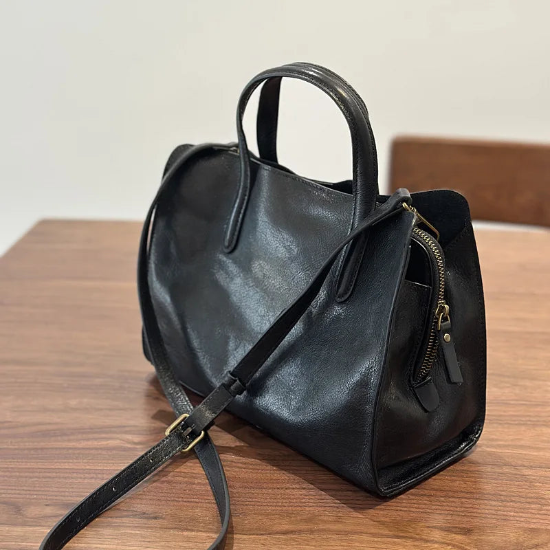 Johnature 2026 Spring New Handbag Genuine Leather Casual Versatile Tote Bag Soft Cowhide Women's Shoulder Crossbody Bag