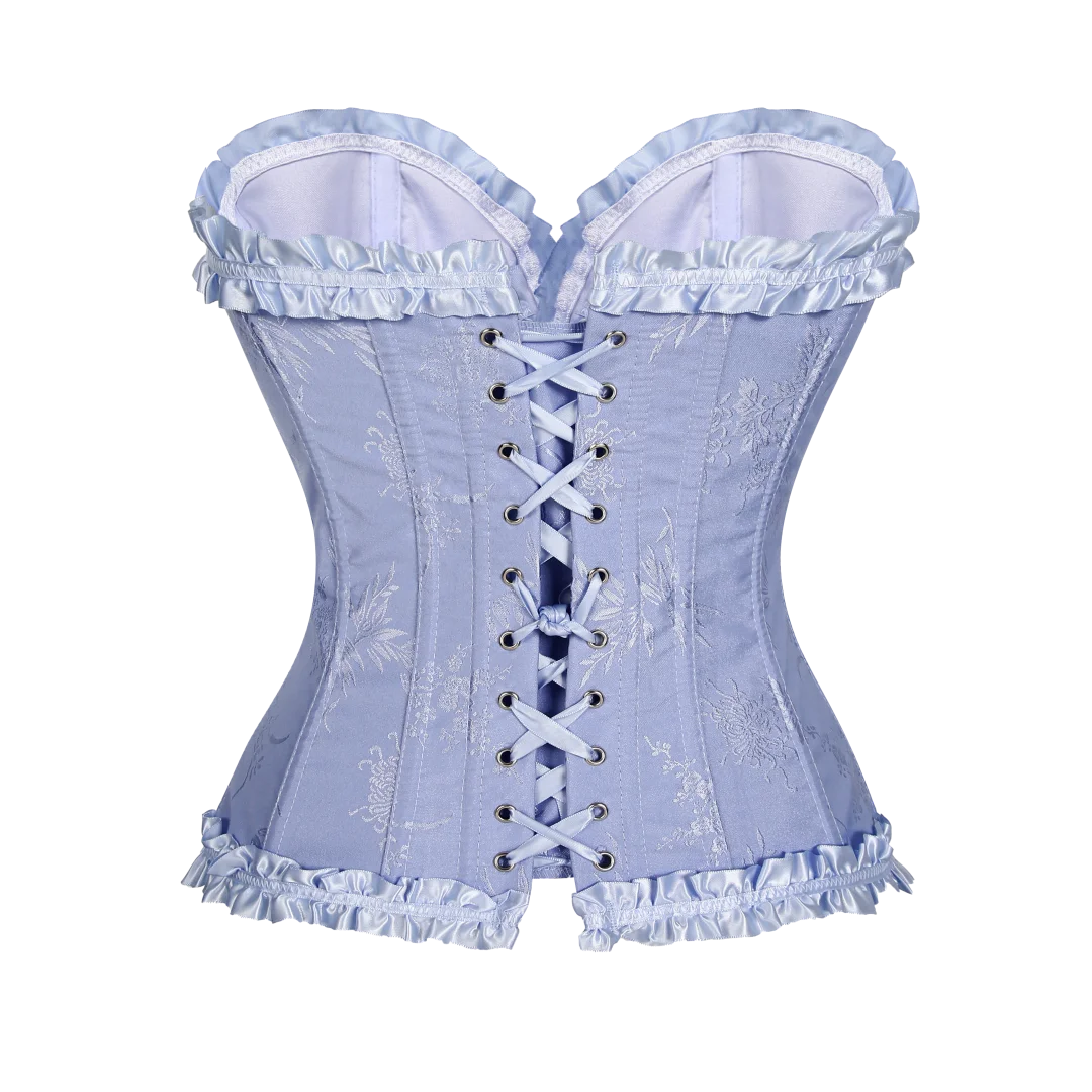USA-Made Jacquard Ruffled Overbust Corset – Gothic Victorian Push-Up Bustier