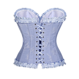 USA-Made Jacquard Ruffled Overbust Corset – Gothic Victorian Push-Up Bustier