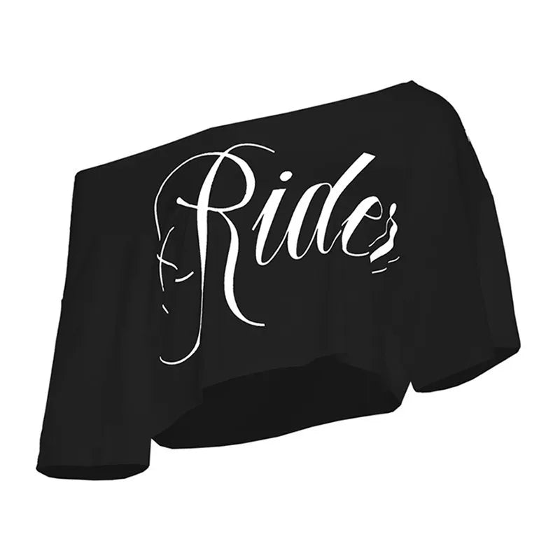 KSylCue Letter Print Off-Shoulder Crop Top
