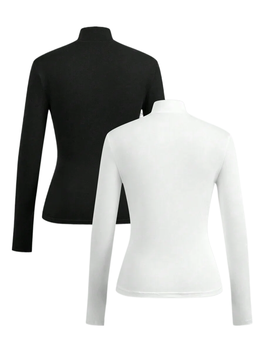 2-Piece Women's High-Neck Brushed Thermal T-Shirt Set - Made in USA