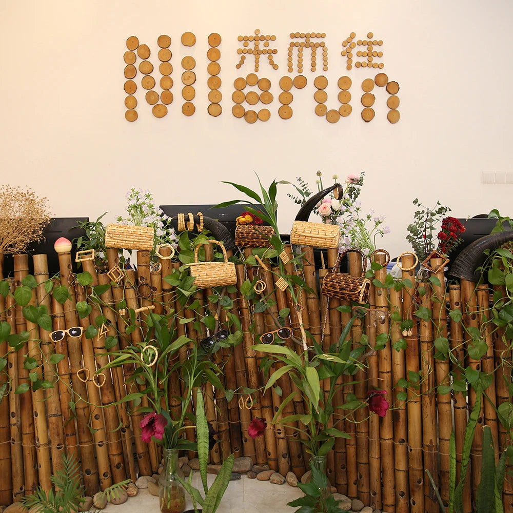 Nilerun Brand Long Adjustable Chain Unique Handmade Natural Wood Rattan Straw Bamboo Root Cross Body Shoulder Messenger Bag
