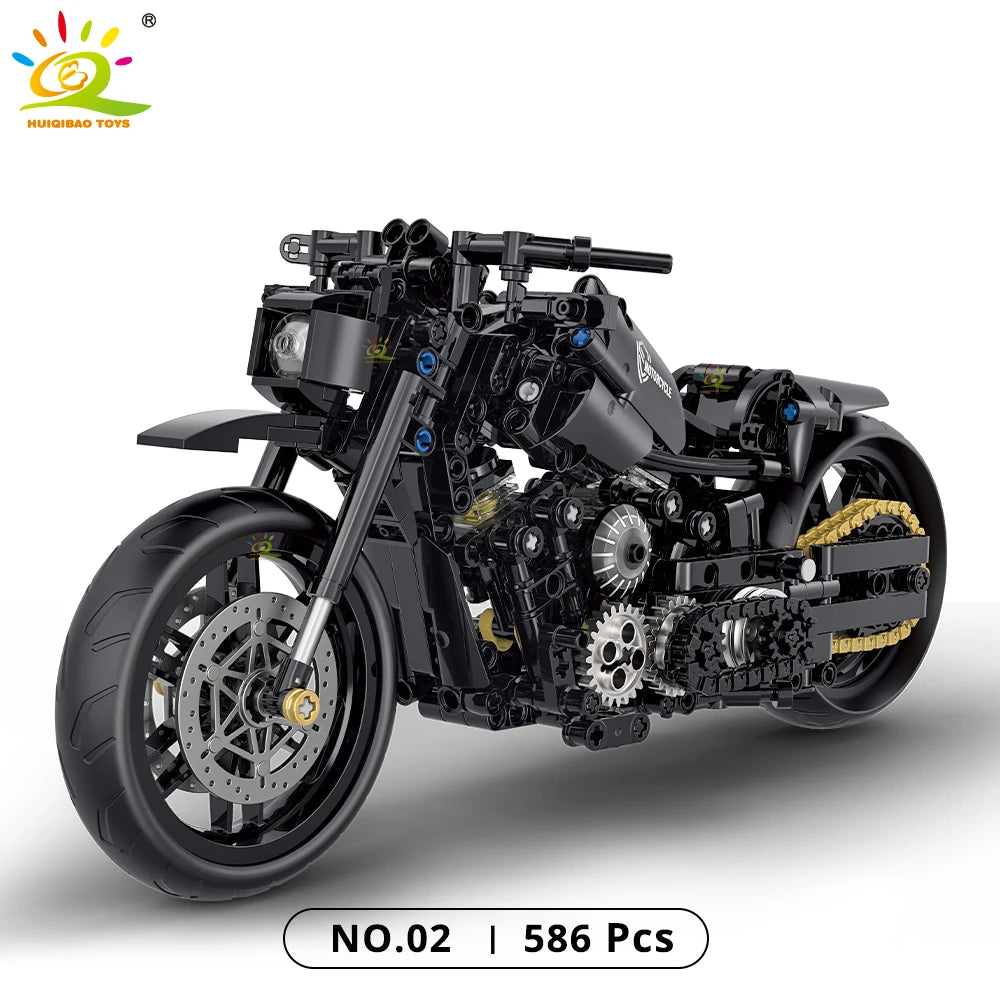 HUIQIBAO 1:8 Classic Motorbike Building Blocks High-tech Model Moto City Racer Bricks Toy for Kid Boy Children Adult MOC Car Set