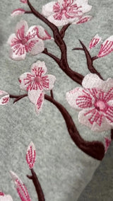 Cherry Blossom Embroidered Zip-Up Hoodie