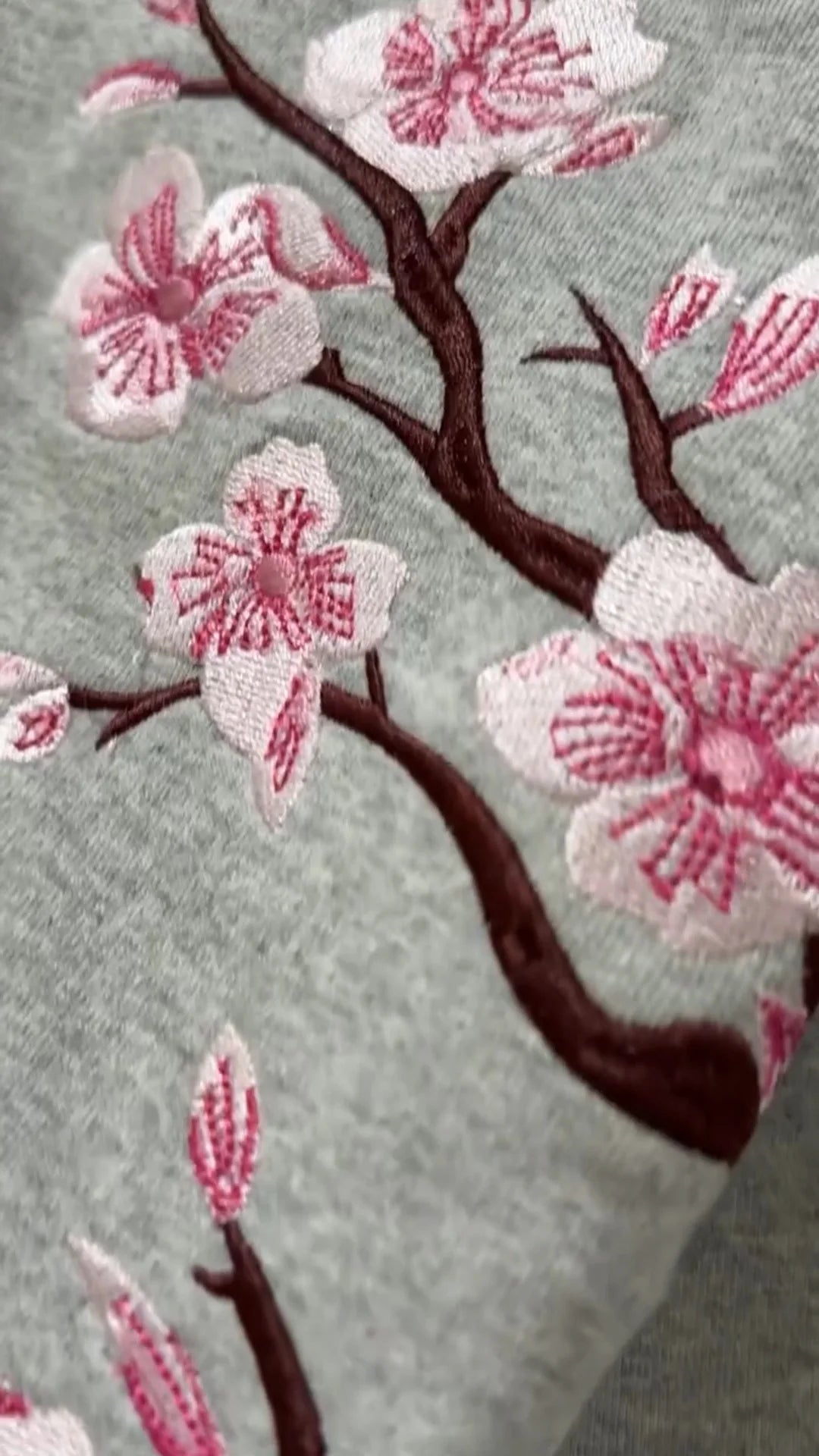 Cherry Blossom Embroidered Zip-Up Hoodie