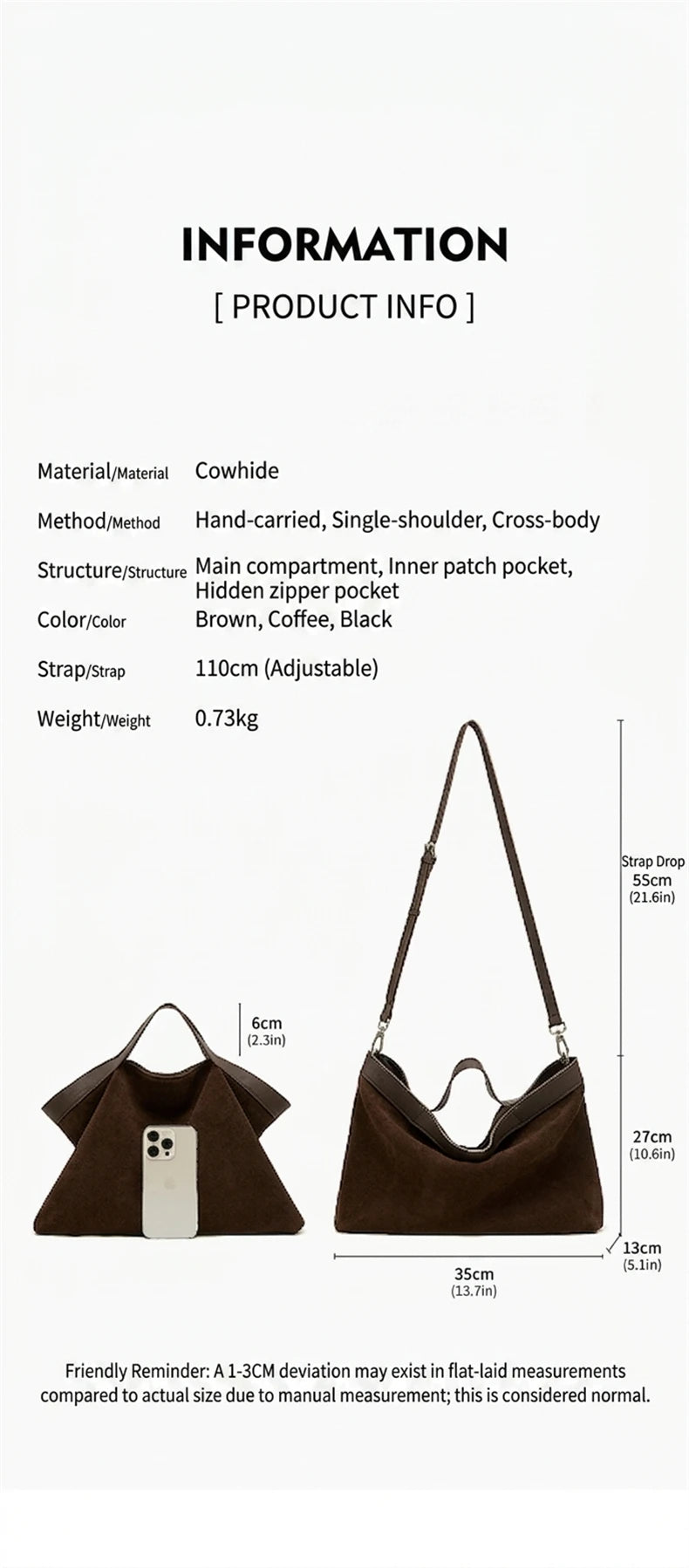 BURMINSA Genuine Suede Leather Hobo Bags Women Vintage Designer Large Shoulder Crossbody Tote Slouchy Soft Office Work Handbags