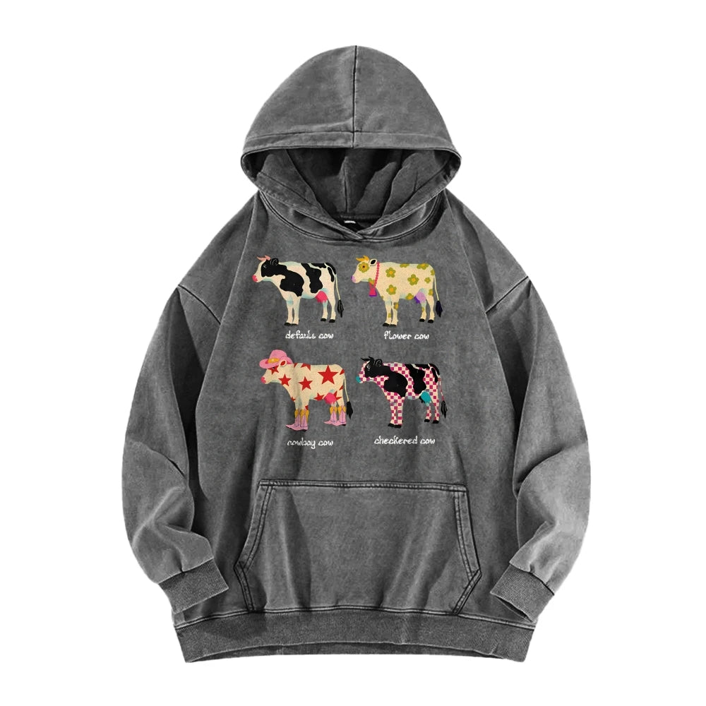 Cute Cartoon Cow Print T-Shirt Pure Cotton Washed Shoulder Round Neck Neutral Style Fashion Trend New High Quality Short Sleeves