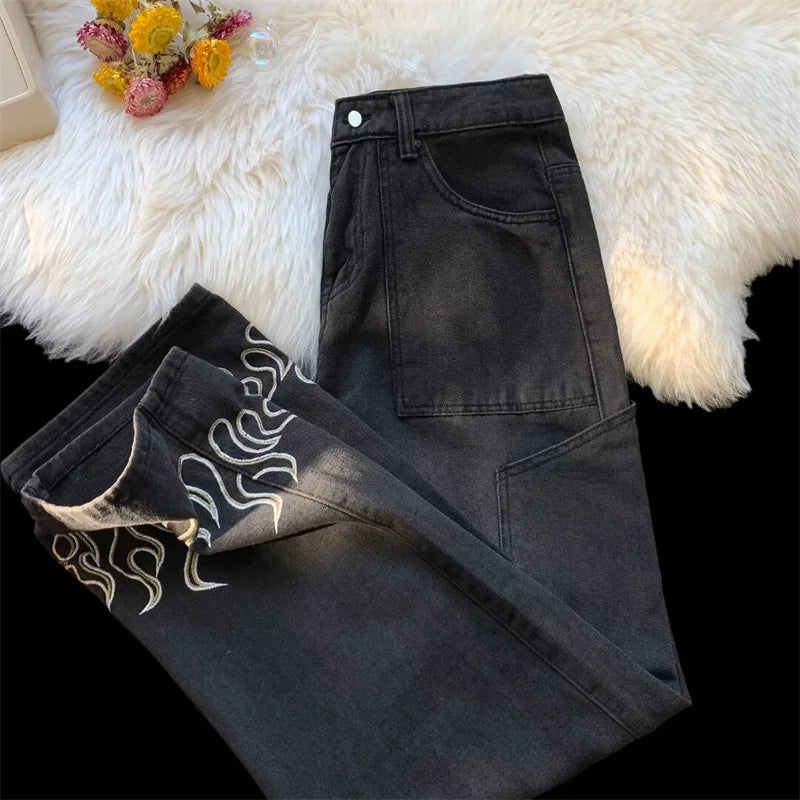 Y2K Flame Print Baggy Jeans