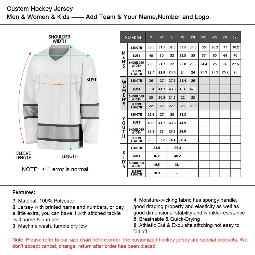 Custom Hockey Jersey with Personalized Name & Number