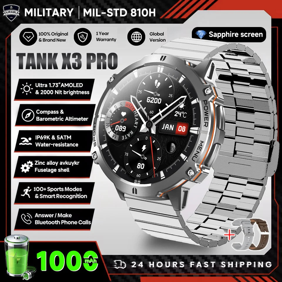 2026 Military Tank X3 Smart Watch | 1000mAh | AMOLED