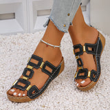 Women's Wide-Fit Roman Sandals — Open Toe Wedge Beach Shoes