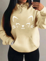 Women's Playful Cat Graphic Fleece Hoodie