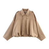 Women's Suede Bomber Jacket – Elegant Oversized Coat