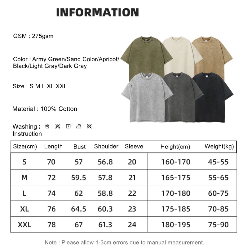 Men's Washed Cotton T-Shirt, Loose Fit 275gsm