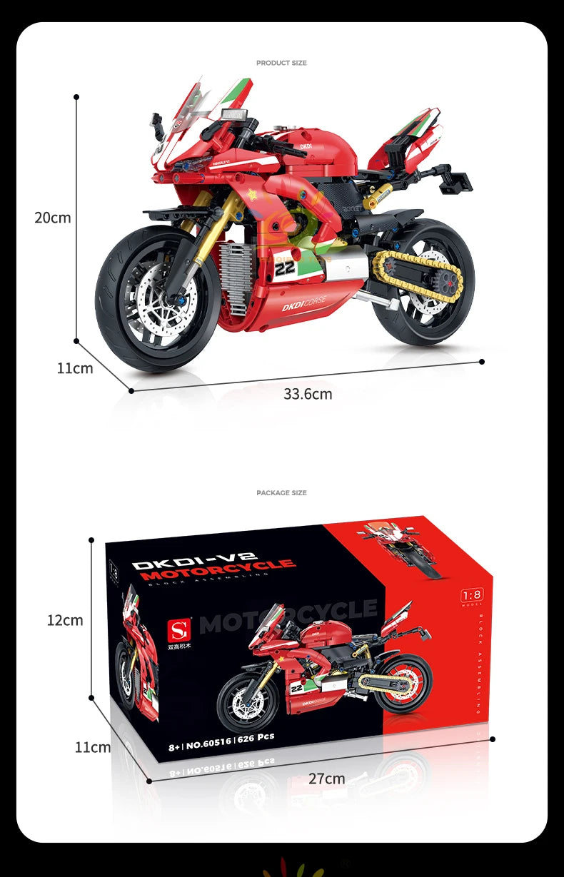 HUIQIBAO 1:8 Classic Motorbike Building Blocks High-tech Model Moto City Racer Bricks Toy for Kid Boy Children Adult MOC Car Set