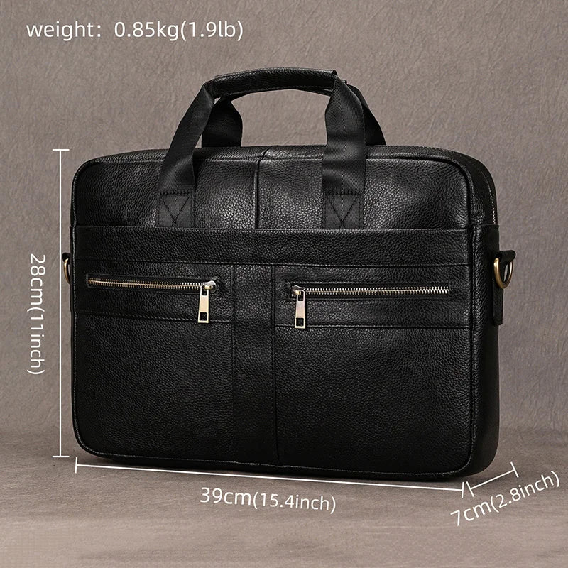 Luufan Genuine Leather Men's Business Handbag 15" Laptop Briefcase Bag Male A4 Document Shoulder Message Computer Bag Work Tote