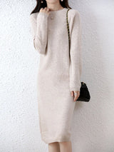 100% Merino Wool Long-Sleeve Midi Sweater Dress