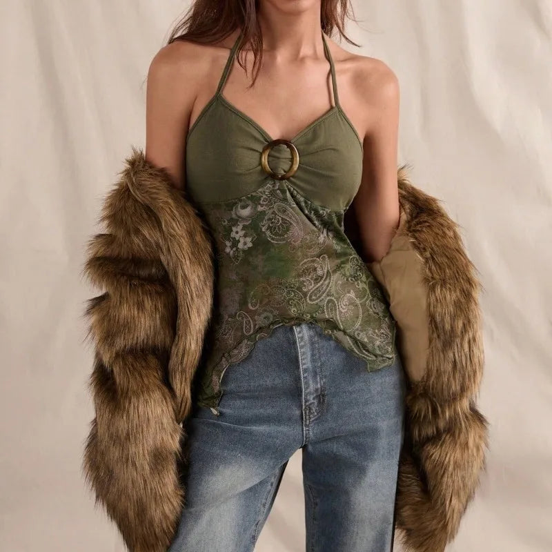 Women's Printed Mesh Halter Top