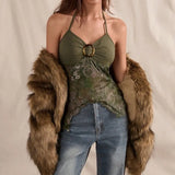 Women's Printed Mesh Halter Top