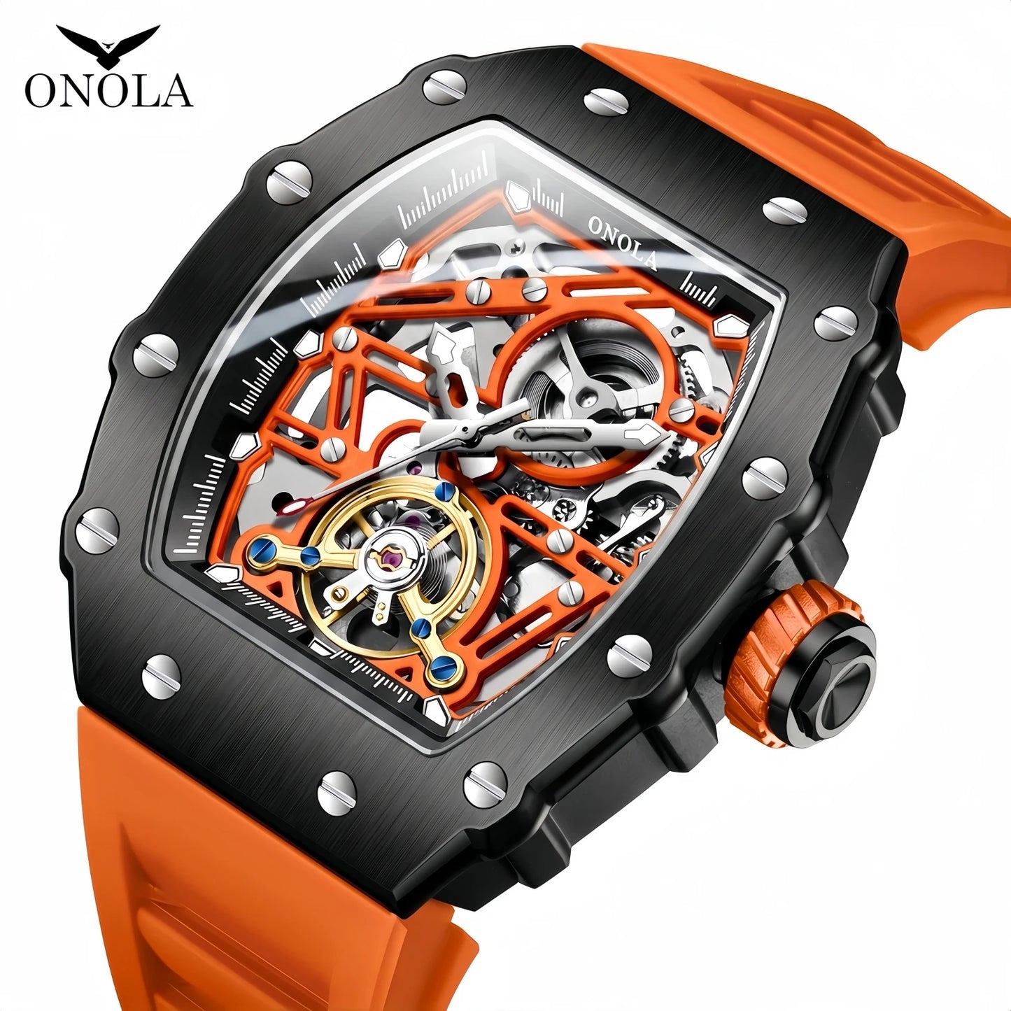 Fashion Luxury Men's Watch ONOLA Hollow Out Rudder Flywheel Fully Automatic Mechanical Waterproof Silicone Watches Clock