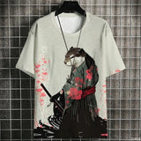 Japanese Samurai Cat Men's Anime T-Shirt – Summer 3D Print Tee