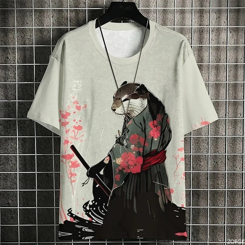 Japanese Samurai Cat Men's Anime T-Shirt – Summer 3D Print Tee