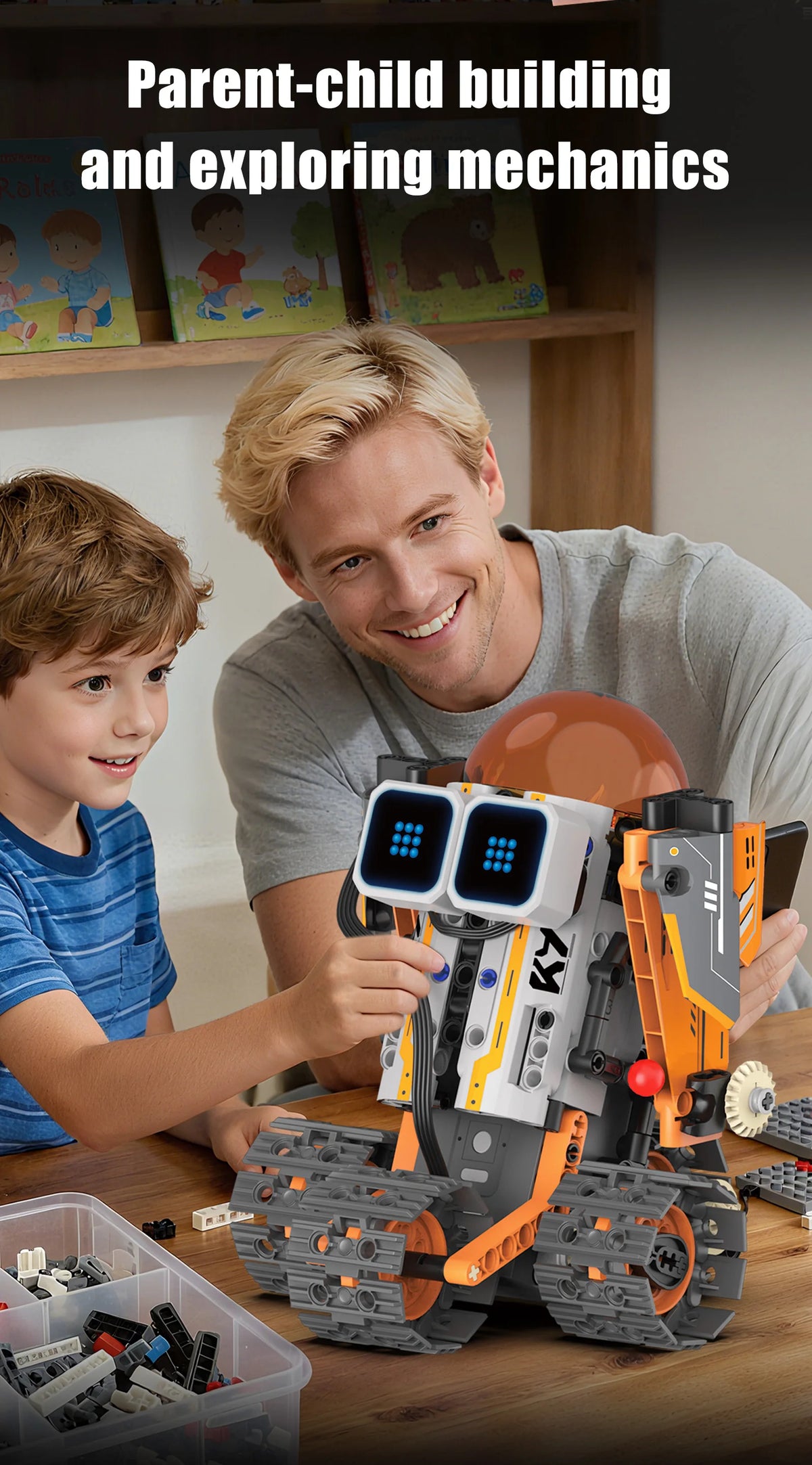 Digital display 5-in-1 transformable robot model assembly, remote control robot building blocks toy, children's toy gift