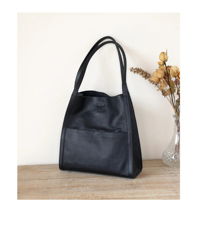 2025 New Women Bag Female Luxury Fashion Shoulder Bags Lady Soft 100% Cowhide Genuine Leather Niche Design Tote Bucket Handbag