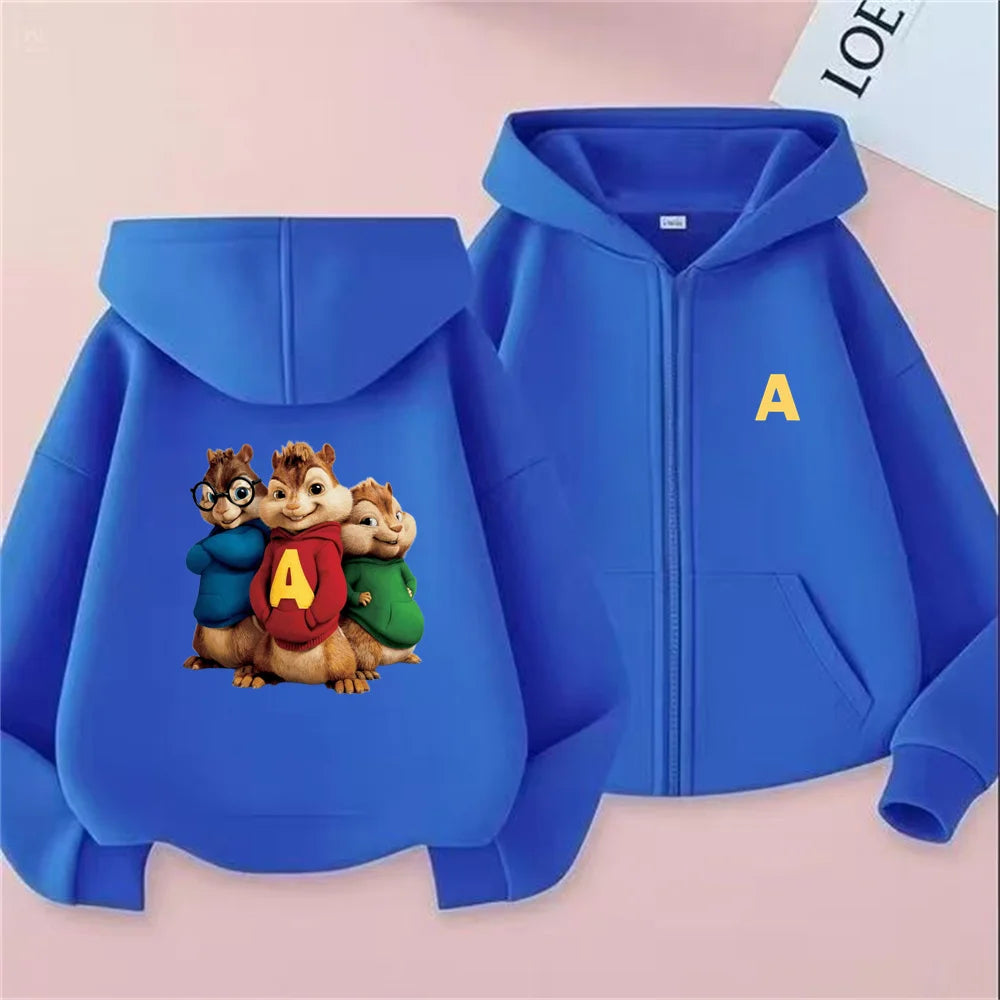 Kids’ Purple Cartoon Zip-Up Hoodie