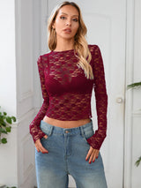 Mesh Lace Long Sleeve Crop Top
